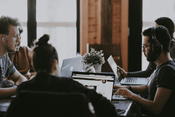 People working on a computer